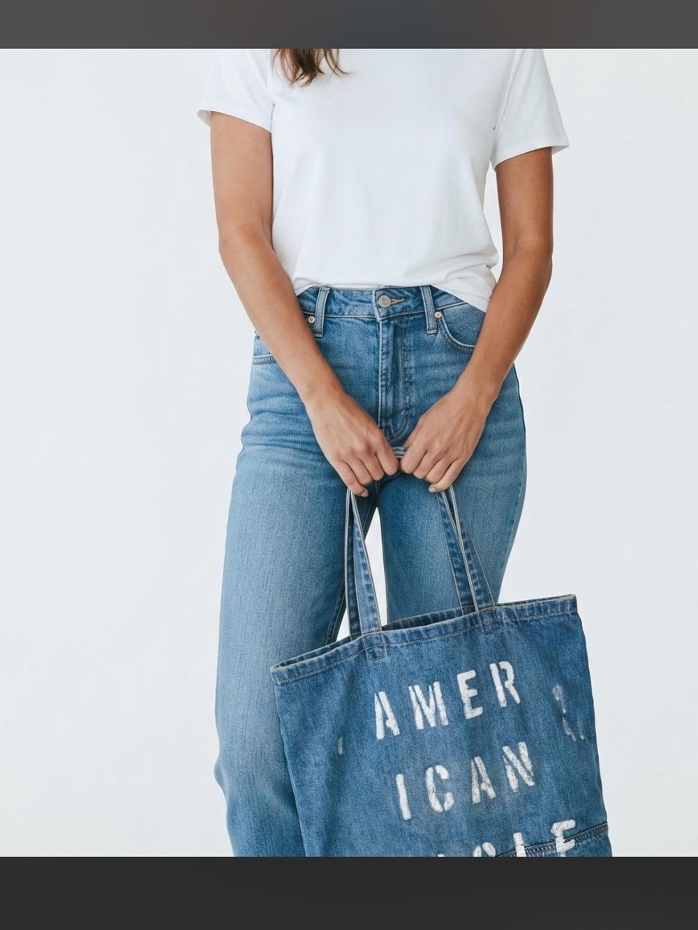*American Eagle Light Wash Distressed Denim Shoulder Tote Bag